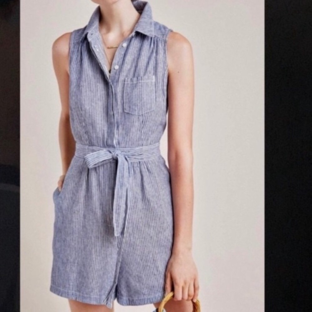 Anthropologie Blue Striped Sleeveless Romper